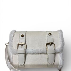Chic White Fur-Trimmed Crossbody Bag